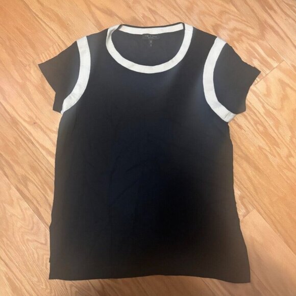 RAG & BONE Crew Neck Nick Tee - Wool Blend - Contrast Trim - Black & White Sz SP - Picture 2 of 5